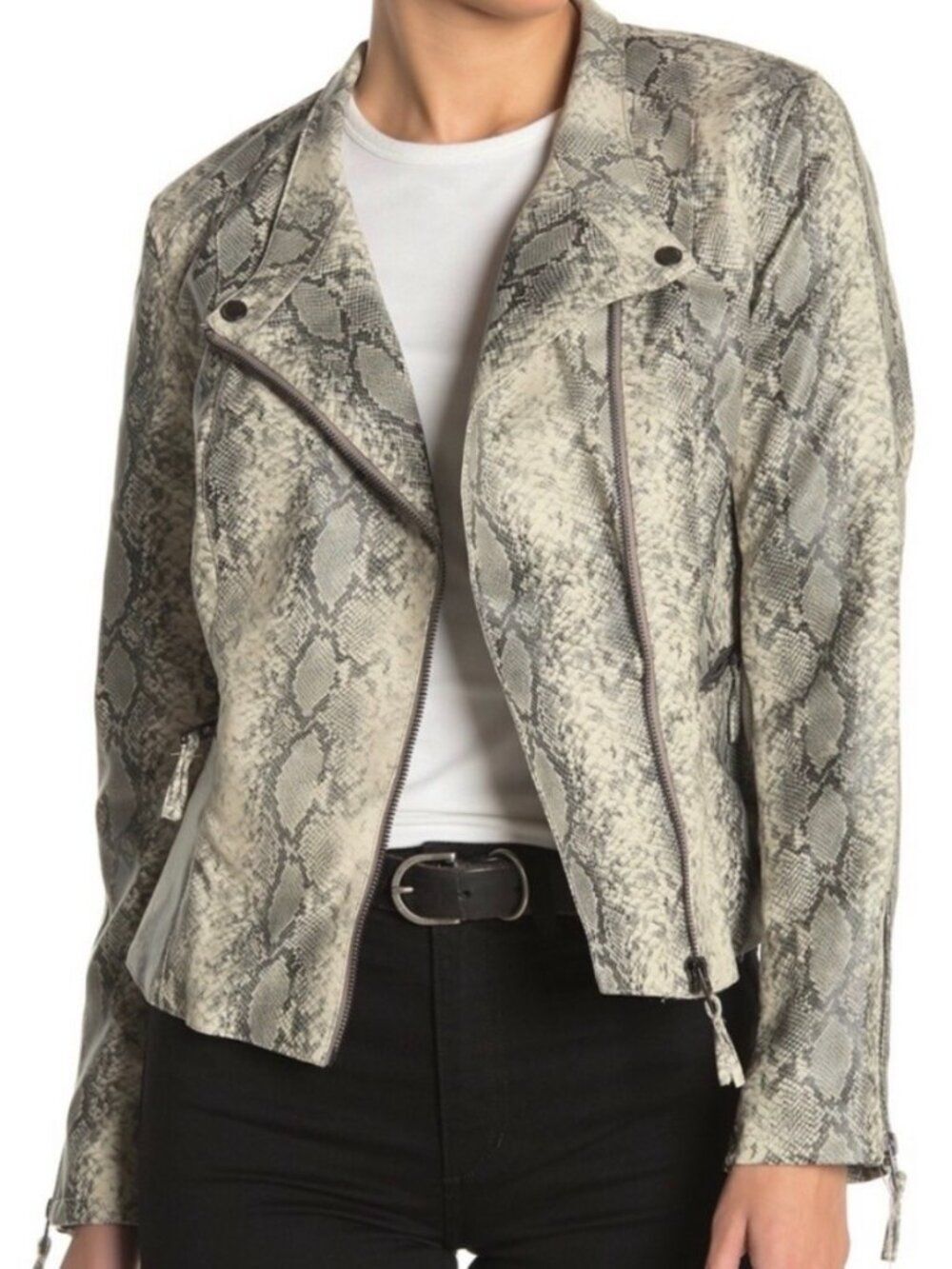 BLANKNYC Snake Print Faux Leather Moto Jacket XL